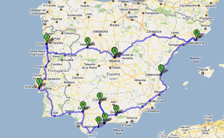 Itinerary for Spain and Portugal